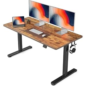 FEZIBO Standing Desk, 55 × 24 Inches Electric Height Adjustable, Sit Stand Up Desk, Home Office Desk with Splice Board, Black Frame/Rustic Brown TOP