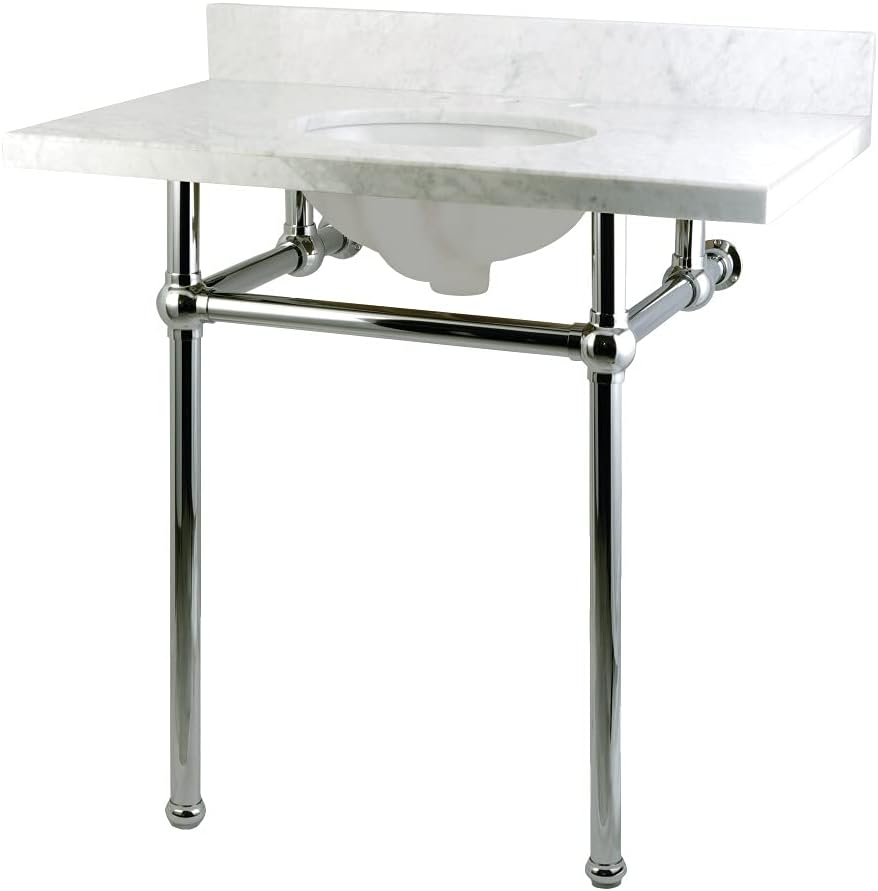Kingston Brass KVPB36MB0 Templeton 36" x 22" Carrara Marble Vanity Top with Brass Console Legs, Carrara Marble/Matte Black