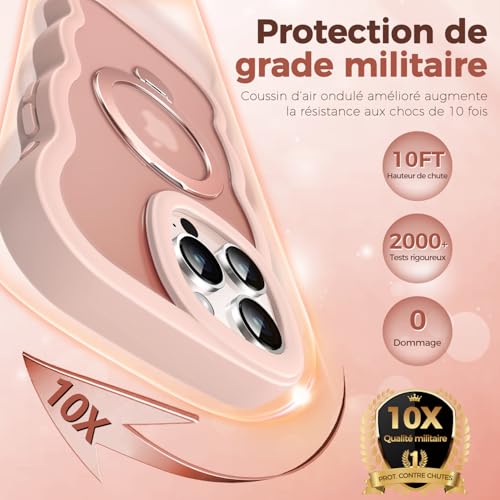 Coque iPhone 15 Pro Rose avec Support de Qualité Militaire Robuste - 5