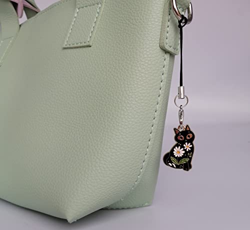 Sexyppl Black Cat Decor Straps White Flower Cat Phone Charms Accessories Cute Animals Hanging Lanyards Mobile Phone Headphone Suppliers - 1 Pack