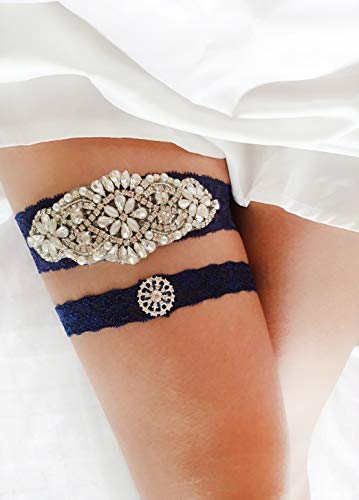 Plus Size Navy Prom Garter Set With Pearls Toss Away Wedding Garter Belt For Bride #TOP5