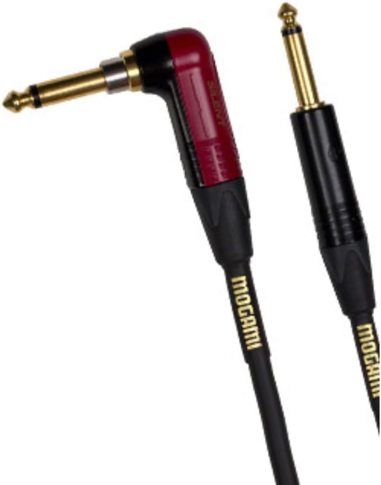 Mogami Gold INST Silent R-10 Guitar Instrument Cable, 1/4" TS Male Plugs, Gold Contacts, Right Angle silentPLUG to Straight Connectors, 10 Foot