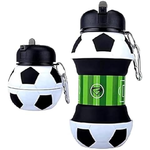Louis Donné 100 Percent Food Grade Folding Pull Up Silicon Soccer Water Bottle With Straw Collapsible Toddler for School Outdoor Birthday Gifts for Boys And Girls for Travel Space Saving Cover