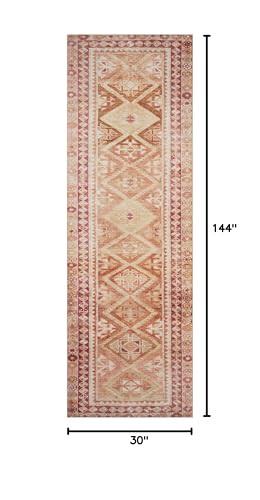 Loloi Layla Collection LAY-16 Natural/Spice 2'-6" x 12'-0" .13" Thick Runner Rug, Soft, Durable, Vintage Inspired, Distressed, Low Pile, Non-Shedding, Easy Clean, Printed, Living Room Rug