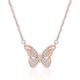 Ascona Rose Gold Butterfly Necklaces for Women Girls Dainty Butterfly Pendant Chain Necklaces Jewelr