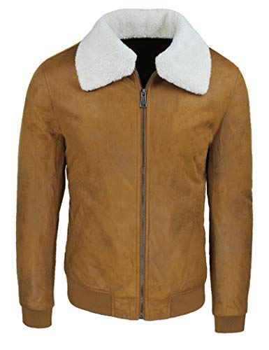 pelliccia removibile Evoga Cappotto Giacca Uomo Scamosciato Cammello Giubbotto Montone con Collo in Pelliccia (XXL, Cammello)