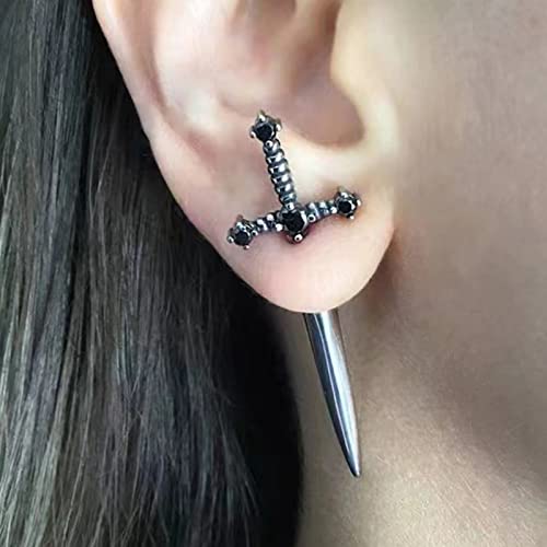 Gothic Earrings For Women Cool Sword Screw Earrings Black Cubic Zirconia Punk Dagger Earrings For Men Gifts For Teens Halloween Jewelry (Black) #TOP1