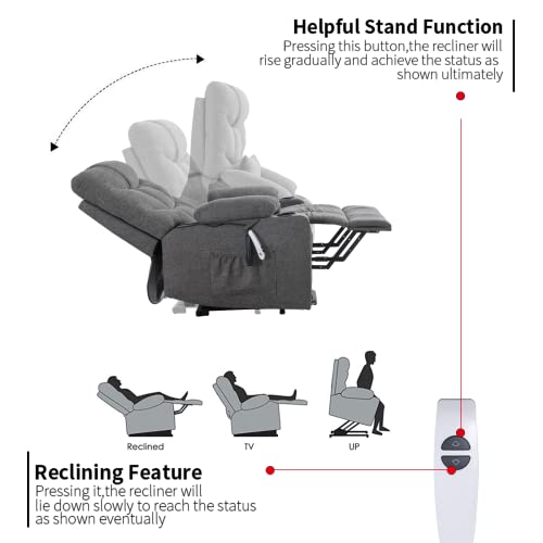 Urred Power Lift Recliner Chair For Elderly, Vibrating Massage Chair With Heat, Linen Fabric Lazy Single Sofa Recliners With Cup Holder And Lumbar Pillow For Living Room (Light Grey) #TOP4
