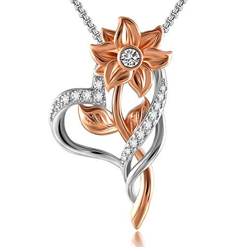 Mother's Day Jewelry for Women Love Heart Pendant Necklace Rose Gold Sunflower Necklace Jewelry Gifts for Mom Wife Girlfriend