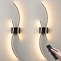KARTOOSH Battery Operated Wall Sconces Set of Two with Remote Control, Stepless Colors 3000K-6000K & Dimming, LED Black Wireless Wall Light for Living Room, Hallway, Bedroom, 39.3 Inch (2 Pack)