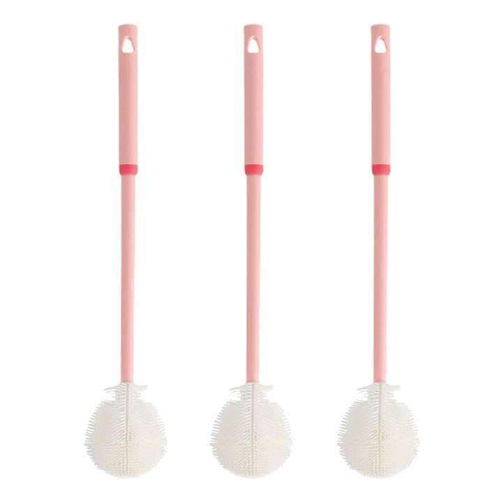 Flaschenbürsten mit langem Griff, flexibler Flaschenschrubber für Wasserflaschen, Glaswaren, Tassen, Rosa, 3 Stück