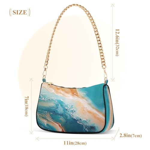 Shoulder Bags for Women Teal Green Turquoise Orange Marble Hobo Tote Handbag Small Clutch Purse with Zipper Closure3