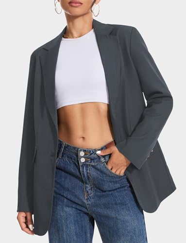 Casly Lamiit 3 Piece Skirt Sets for Women Dressy Casual Blazer Suit Mini Skort Business Notched Collar Jacket Matching Spring Formal Work Outfits Dark Grey M - Thumbnail 3