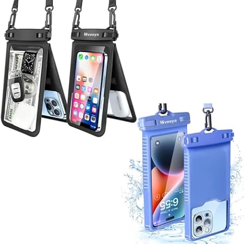 Niveaya Waterproof Phone Pouch - 8.3in 2 Pack + 7 in, Waterproof Phone Lanyard Case with iPhone 16/15/14/13/12 Pro Max, Phone Dry Bags for Vacation Beach Pool Kayak Cruise Travel Cover
