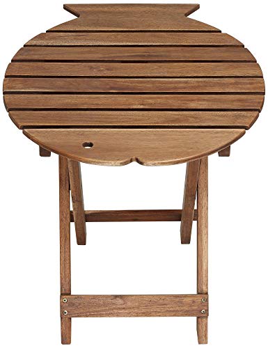 Teal Island Designs Monterey Farmhouse Rustic Acacia Wood Outdoor Accent Table 21" X 19" Natural Folding Slat Fish Tabletop For Spaces Patio House Balcony #TOP4