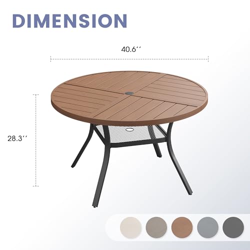 Image of VICLLAX 40.6 inch Round Outdoor Table, Patio Dining Table for 4 with Umbrella Hole for Garden Lawn Deck Backyard, Walnut