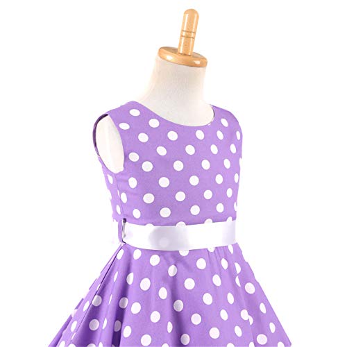 Girls Purple 50S Vintage Polka Dot Dress Summer Swing Casual Clothes 10-11 Years(3017-150) #TOP3