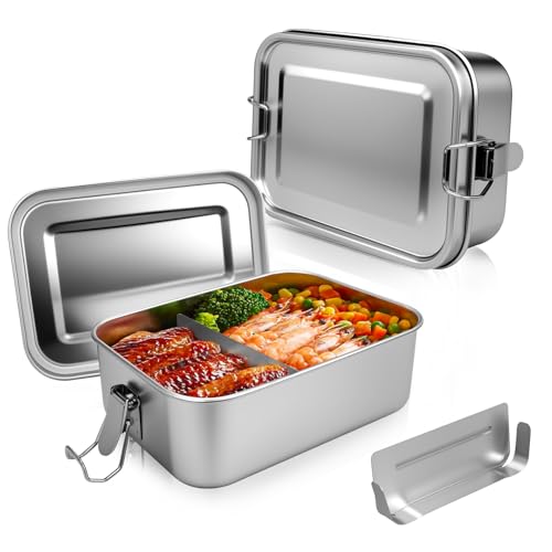 Ouxayapl 850ml Brotdose Edelstahl, Edelstahl Brotdose mit 2 Fächern, Brotdose Metall Auslaufsicher,BPA-frei für Picknick, Schule, Arbeit