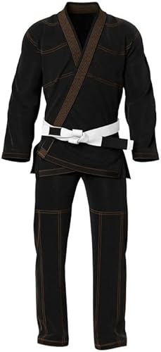 Bjj Gi, Lightweight Jiu-Jitsu Gi for Men Women and Kids with a White Belt, Preshrunk 450 GSM Fabric (Black, A0)