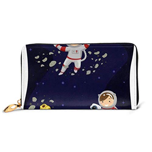 Preisvergleich Produktbild JHGFG Mode Handtasche Reißverschluss Brieftasche Stickman Illustration Kinder gekleidete Astronauten nehmen Telefon Clutch Geldbörse Abendkupplung Blocking Leder Wallet Multi