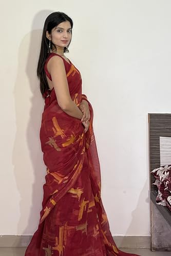 Image of MIRCHI FASHION Women Saree Cotton Abstract Printed | Lightweight Comfortable Sari for Office and Regular Daily Wear with Matching Blouse Piece