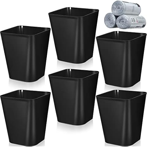 Eccliy 6 Pack Plastic Trash Can with 3 Rolls of Trash Bags Small Wastebasket Trash Can Garbage Container Bin, Trash Bin for Bathroom, Bedroom, Home Office, Living Room, Kitchen (Black) Cover