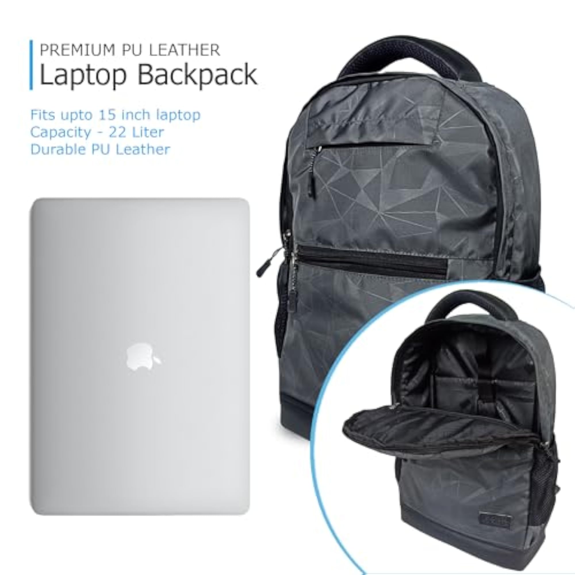 Grey and Black Camouflage Laptop Backpack, 22L