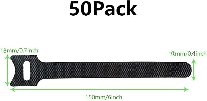 Cable Ties Reusables Negros Paquete de 50 Correas para Cables con Sujetadores de Gancho y Bucle para Organizador de Cable para TV PC Computadora Carga Datos miniatura 2
