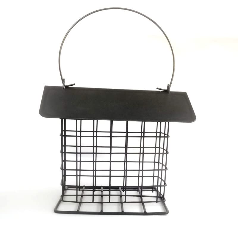Bird Fat Ball Feeder Hanging Iron Cage with Roof Style Easy Fill Automatic Metal Hanging Fat Ball Containers Home & Garden Wild Bird Food Holder Suet Ball Feeder Garden Wildlife Black