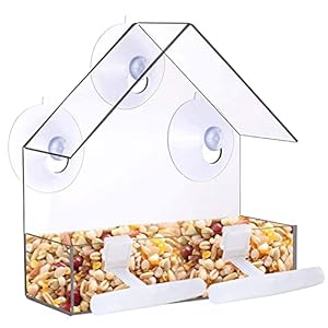 Zeqeey Lightweight Window Bird Feeder Clear Acrylic Transparent Birdfeeder Outside Food Holder with Suction Cup for Feeding Garden Outdoor Wild Small Birds Sparrows Robins