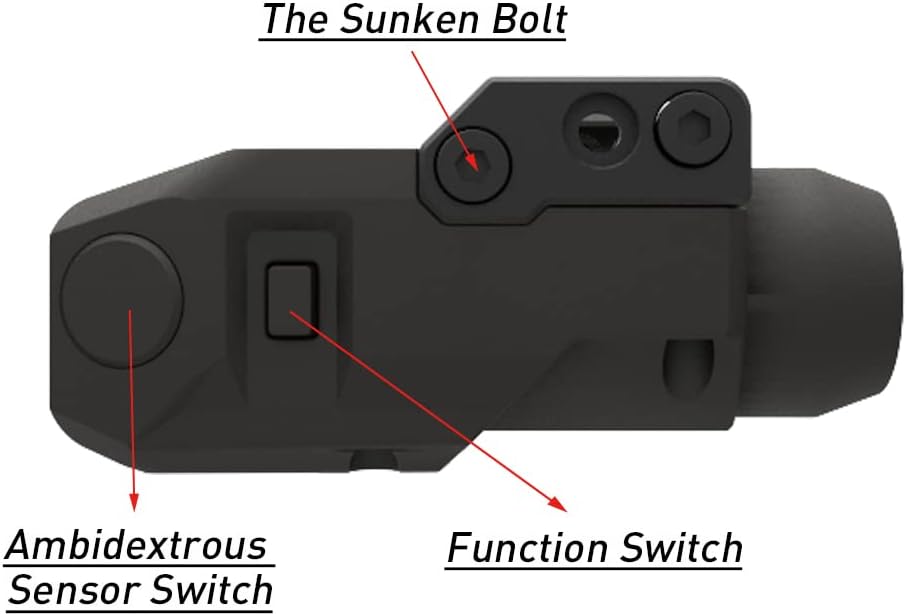 Sub Compact Tactical Rail Mount LED High Lumen Flashlight Light with Strobe for Pistol Handgun, Built-in USB Magnetic Touch Rechargeable Battery Accessory Remaining Display