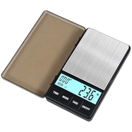 Mini Scales High Precision 1000g x 0.1g Digital, Portable Pocket Weighing Scale with LCD Display, Tare, Timer, Auto-Off, Grams/Ounces for Coffee, Jewellery, Kitchen, Lab, Travel Use