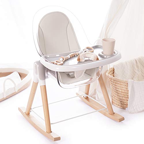 Baby High Chair, 7-In-1 Convertible Wooden High Chair, Rocking Chair Recline Chair With Adjustable Hardwood Leg, High Chairs For Babies And Toddlers, Double Dishwasher Safe Tray & Premium Leatherette #TOP5