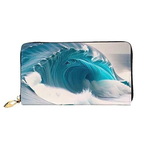 Portefeuille de voyage bleu à motif vagues : Votre compagnon zippé grand format pour s'évader