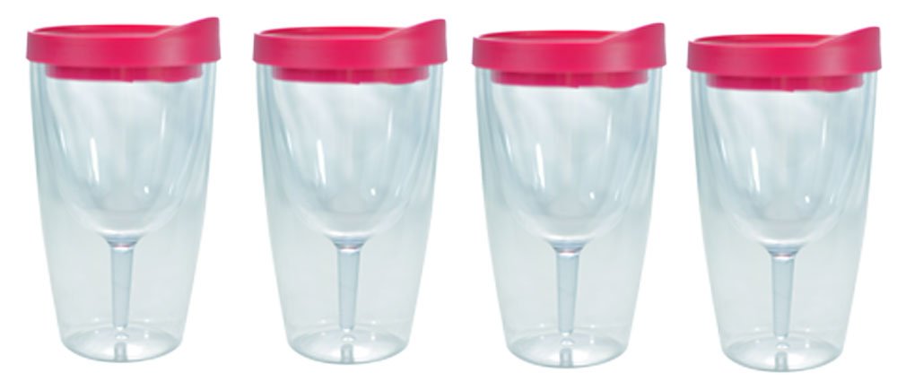 Southern Homewares 2Go Isolierter Vino doppelwandiger Weinbecher aus Acryl mit rosa Trinkdeckel, 473 ml, 4 Stück
