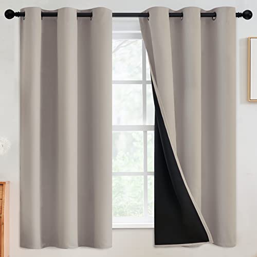 Image of SimpleHome 100% Blackout Curtains for Bedroom,Thermal Insulated Natural Grommet Window Drapes Room Darkening Curtains for Living Room with Black Back,42 x 63 Inch,2 Panels