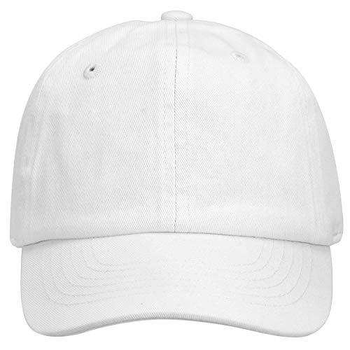 Falari Kids Boy Girl Baseball Cap Hat Washed Low Profile 100% Cotton Soft Lightweight Adjustable Size (2-5 Years, White) #TOP1
