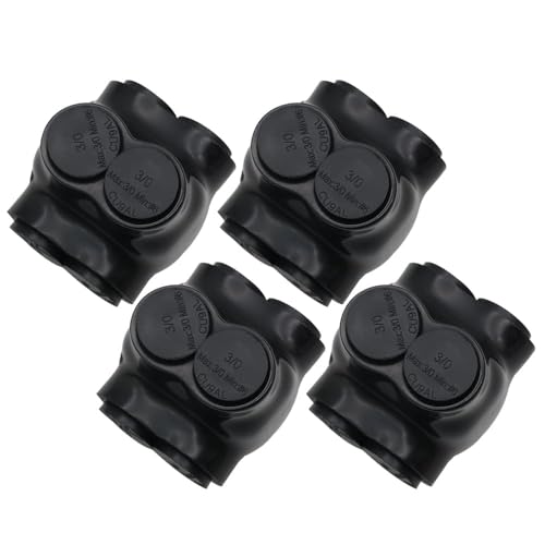 4PCS 2 Port Insulated  Splice Connector Black Interconnect Terminals 3/0-6AWG Wire Range 7/32" Allen Hex and Pre-Filled with Oxidation Inhibitor 2.09" L*1.89" W*1.82" H (4PCS)