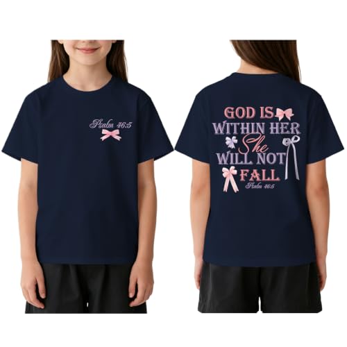 Image of Girls Christian Tees God is Within Her Jesus Shirt for Kids Faith Cute Graphic Bow Tshirt Inspirational Religious Top