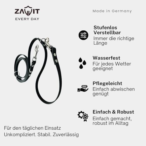 ZAVVIT - Hundeleine Biothane 3m verstellbar - stufenlos – 19mm breit, für 1 oder 2 Hunde – stilvoll, robust & wasserfest (Schwarz, 3m lang, 19mm breit, 260g)