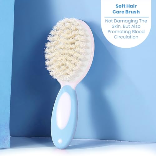 Image of TONY STARK Baby Brush and Comb Set, Newborn Essentials Set with Baby Comb and Soft Bristle Hair Brush for Your Toddler's Scalp (Blue)