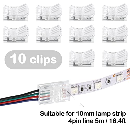 Image of 10 Packs Solderless LED Strip Connector Transparent Track Lighting Connectors Wire Strip Lights 16.4 ft Extension Cable Wire Cord for LED Light Speaker Electrical System(Retro Style, 4 Pin, 10 mm)