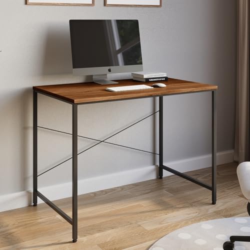 Image of FURLAY Slate Office Desk and Study Table | 1 Year Warranty | Metal and Century Engineered Wood Desk | DIY (Woodland, 91 x 45 cm)