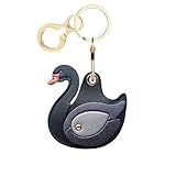 Leather Keychain Holder Case Compatible with AirTag,Cute Protective Cover with Keyring,Anti-Scratch Finder GPS Tracker Case for Wallet Keys,Bag,Pets(Swan Black)