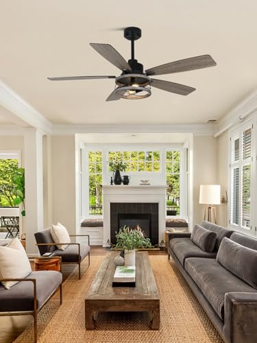 Image of 52 Inch Farmhouse Rustic Chandelier Ceiling Fan with Light