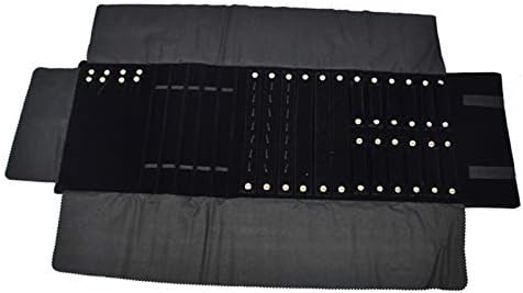 treachi Black Velvet Roll-up Travel Bag Jewelry Pouches Organizer Carrying Display Case