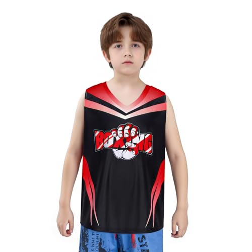 Kids Boys 3Pcs Sport Set Color Block Letter Printed Outfit for MMA Kickboxing Exercises Red 8 Years3