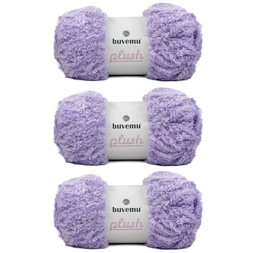 Image of Plush Faux Fur Bulky Yarn, Super Soft Fluffy Fuzzy for Knitting Crocheting Crafting, 100 Gram (3.53 Ounces) 109 Yards (100 Meters) (Lilac) (3 Skeins)