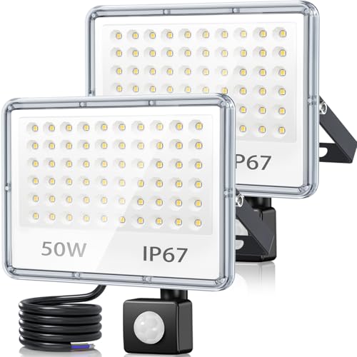 Image of TASINUO 50W Security Lights Outdoor Motion Sensor 2 Pack, 5000LM Floodlight