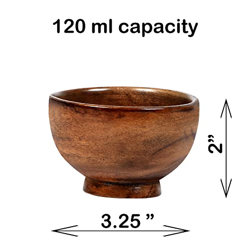 Lavaux Designs Set Of 6 Acacia Wood Small Bowls 4 Fl Oz | 3.25 * 2 Inches | Hand Carved Wooden Kitchen Cups For Serving Dips, Sauce, Nuts, Candy And Condiments | Cute Mini Cups #TOP2